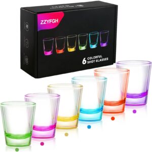 zzyfgh 6 pack shot glasses set,1.5 oz colorful shot glass with heavy base,shot glass for vodka, whiskey, tequila, espressos, spirits & liquors