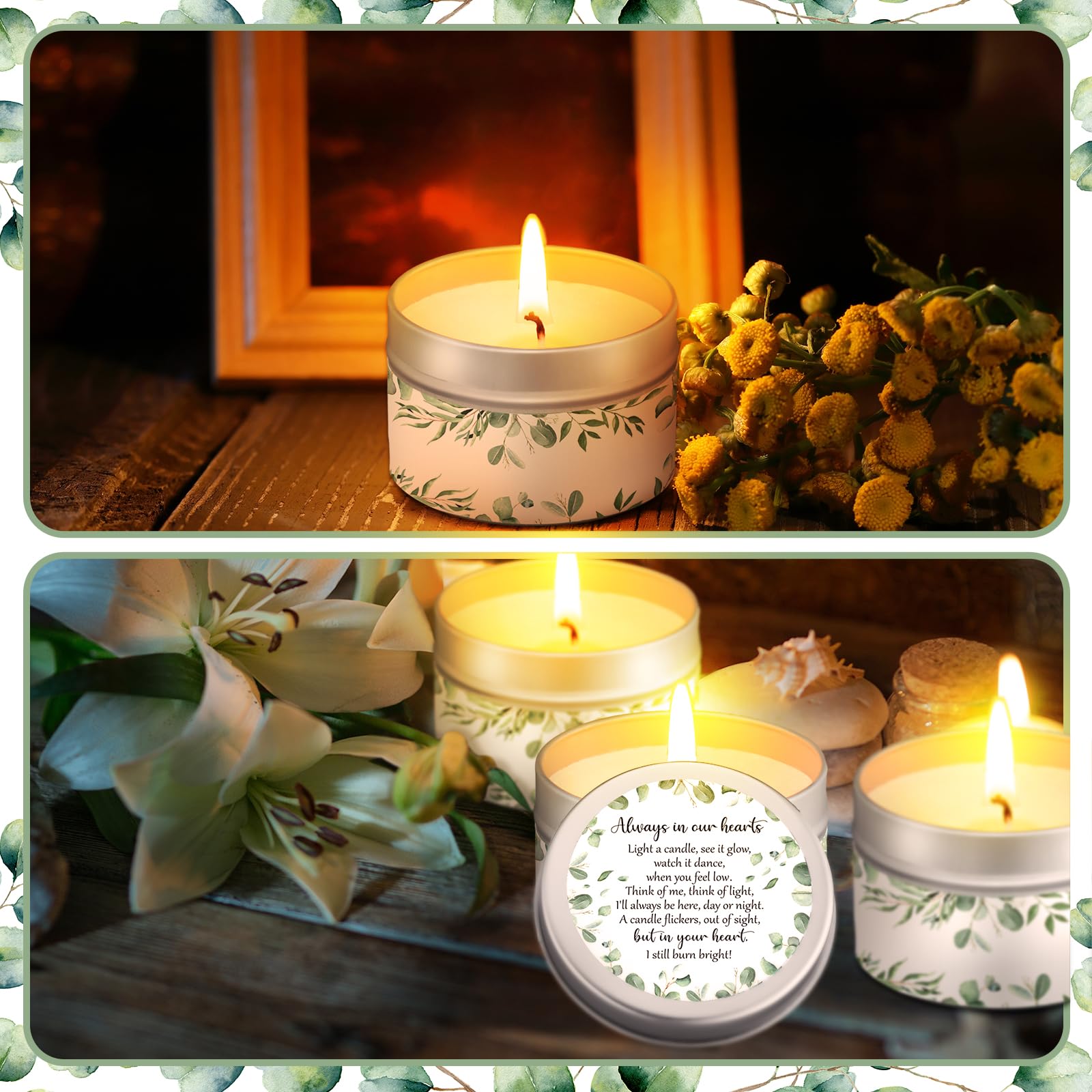 MTLEE 24 Pcs Funeral Favors Memorial Lavender Scented Candles Funeral Tealight Candles White Candles Funeral Gift Sympathy Gifts Condolence Bereavement Candle for Guest Funeral Party Family (Greenery)