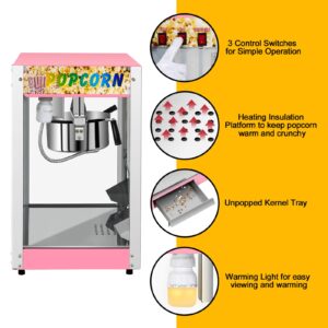 OUKIDR Popcorn Machine, Commercial Popcorn Machine With 8 Oz Kettle Makes Up To 48 Cups, Popcorn Machine Movie Theater Style With 3 Switch Control, Pink