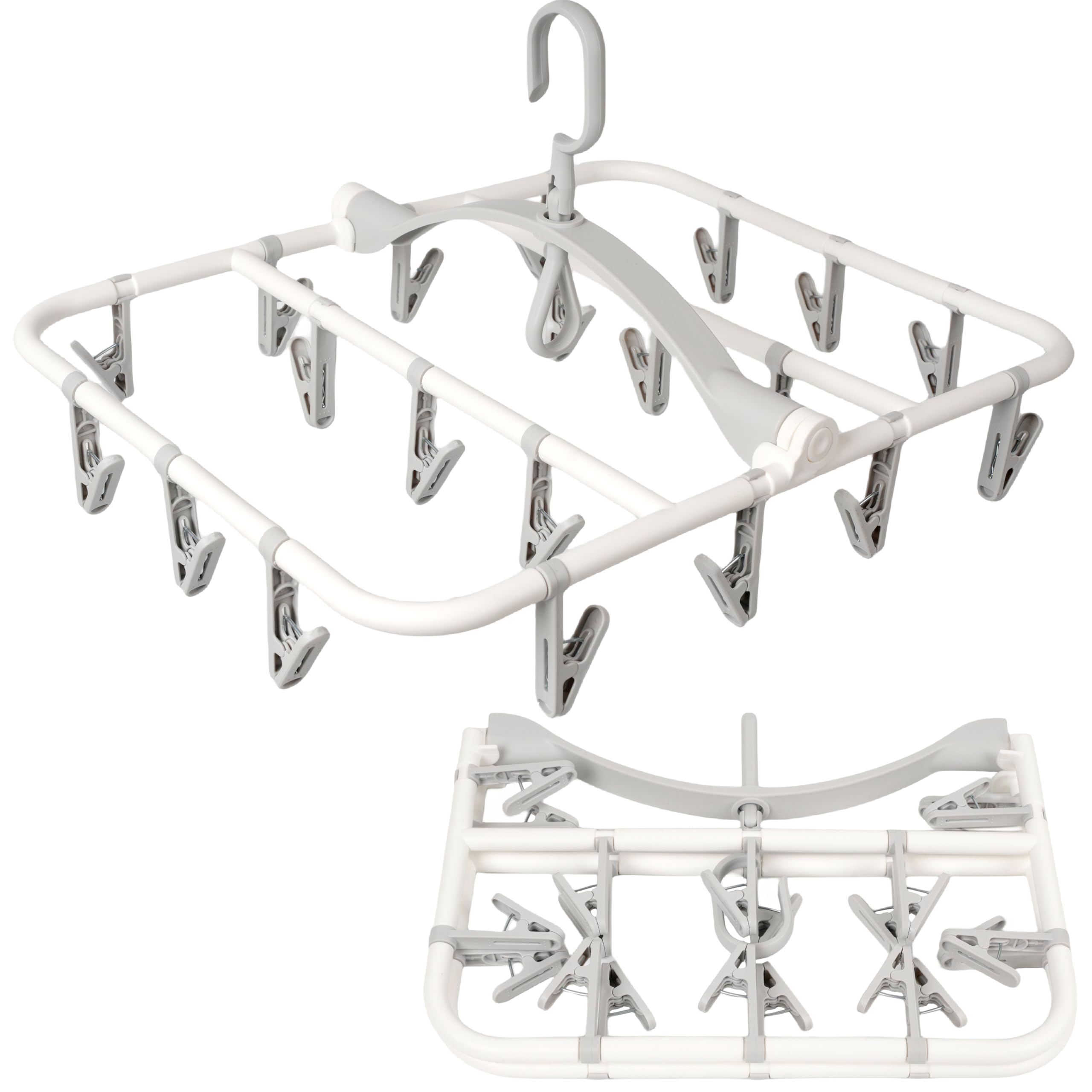 Foshine Clothes Drying Racks Foldable Clip Hangers Drip Hanger Plastic with 20 Drying Clips (Light Grey-Rectangle)