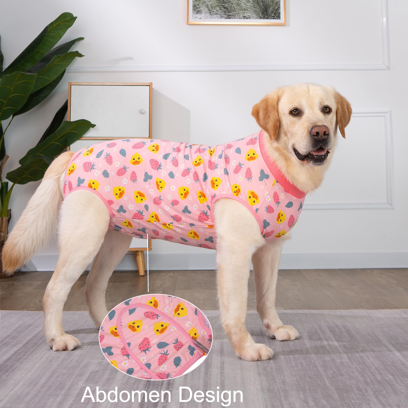 Recovery Suit for Dogs After Surgery, Large Medium Dog Recovery Onesie Surgical Suit for Prevent Licking Cone Alternative, Soft Cotton Covers Wound Body Suit for Male Female Dogs(4XL,Duck Pink)