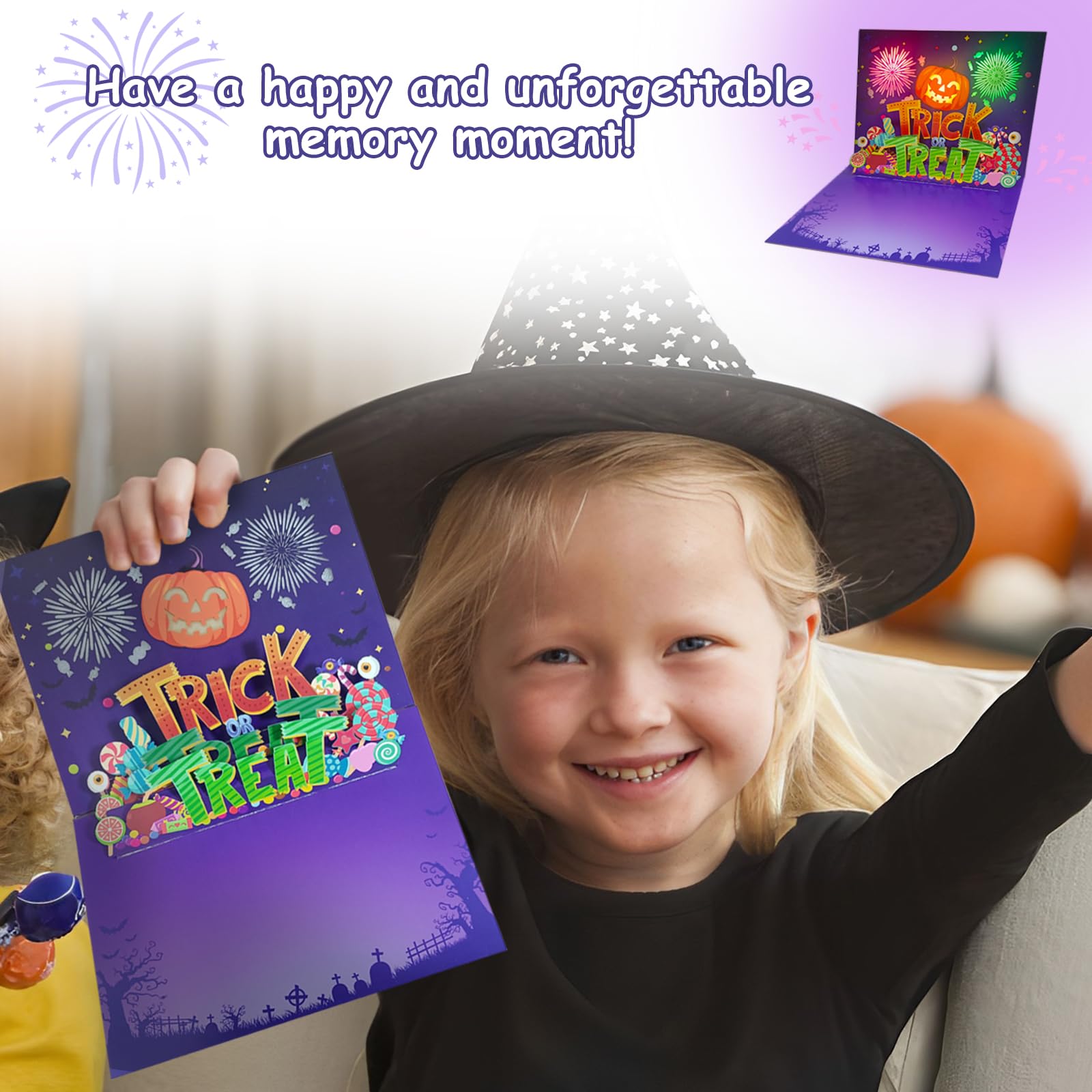 DTESL 3D Pop Up Trick Or Treat Pumpkin Halloween Card, with light and music, For Kids, Friend, Boyfriend, Girlfriend, Husband, Him, Women - Skull, Ghost, Envelope