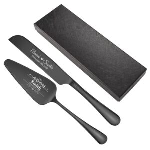 atdesk personalized cake cutting set for wedding, stainless steel cake knife and server set, cake cutter and pie server for wedding, birthday, anniversary, graduation gift (black)