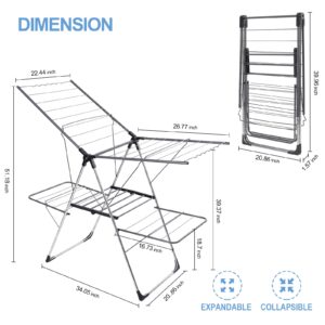 APEXCHASER Clothes Drying Rack, Foldable 2-Level Laundry Racks for Drying Clothes Rack, with Height-Adjustable Wings, Indoor/Outdoor Portable Dryer for Clothing and Towels