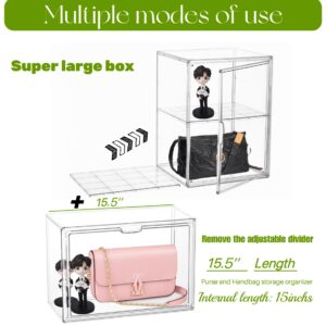 ZLLZUU Super Large Boot Storage Boxes Clear Stackable Storage Bins, XX-Large Shoe Box Organizers with Magnetic Lids, Big Acrylic Display Case an Adjustable Divider