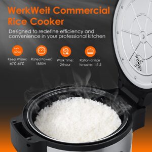 WerkWeit Commercial Rice Cooker Large Rice Cooker 50Cup(Cooked)/25Cup (Uncooked), 1850W 13L Rice Cooker for Restaurant Canteen Party Commercial Rice Warmer for 24H