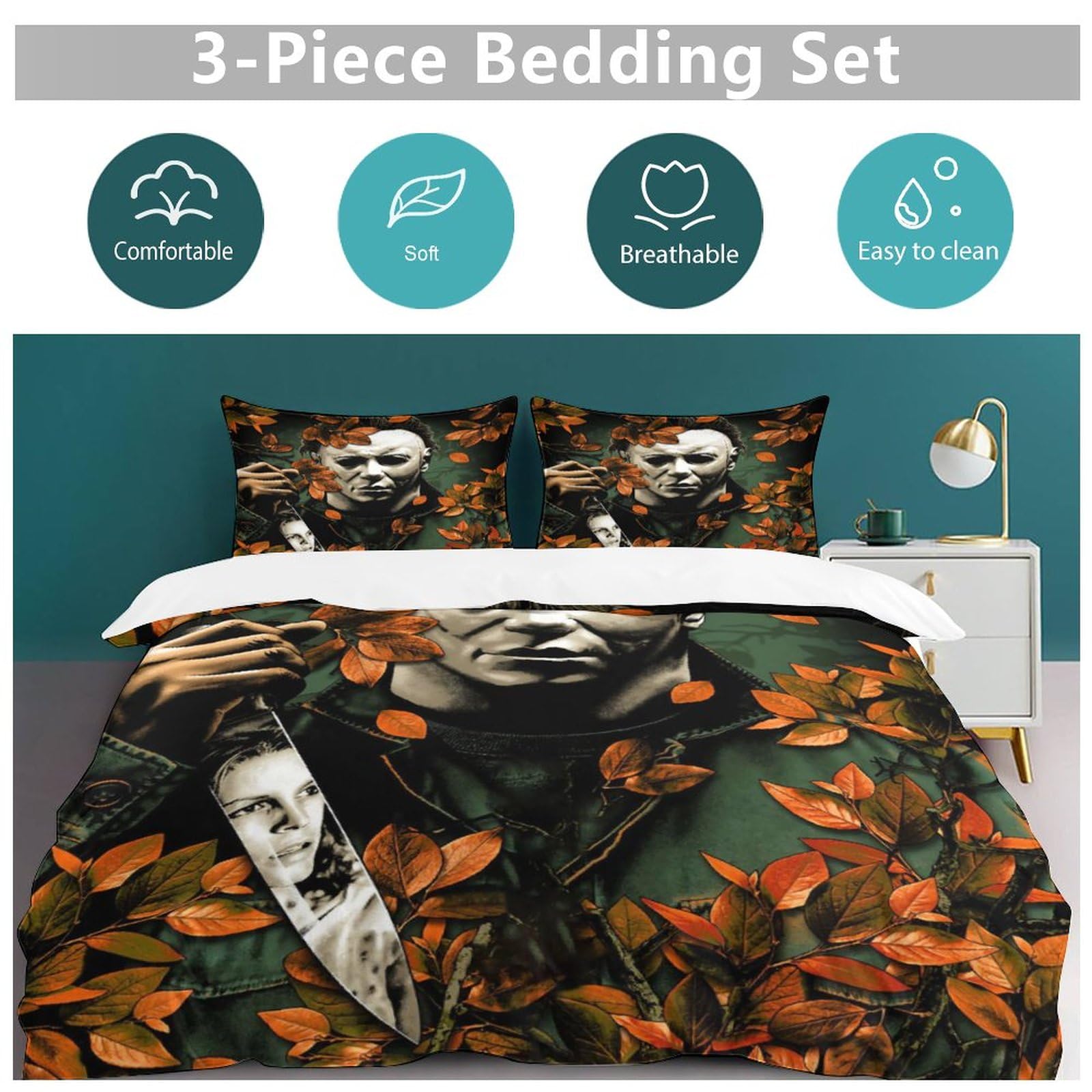 Horror 3-Pcs Bedding Set Includes 1 Duvet Cover and 2 Pillowcases​, Soft Comfortable Breathable Bedroom Decoration 86"x70"