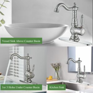 Senlesen Brushed Nickel Swivel Spout Bathroom Faucet Vanity Sink Mixer Tap and Pop Up Drain with Overflow