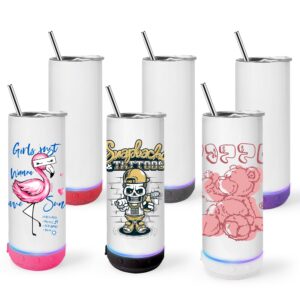 agh 6 pack music speaker tumbler with straw and lid, 20oz sublimation skinny stainless steel double wall tumbler, speaker tumbler cup with detachable led light, suitable for diy gifts (multicolor)