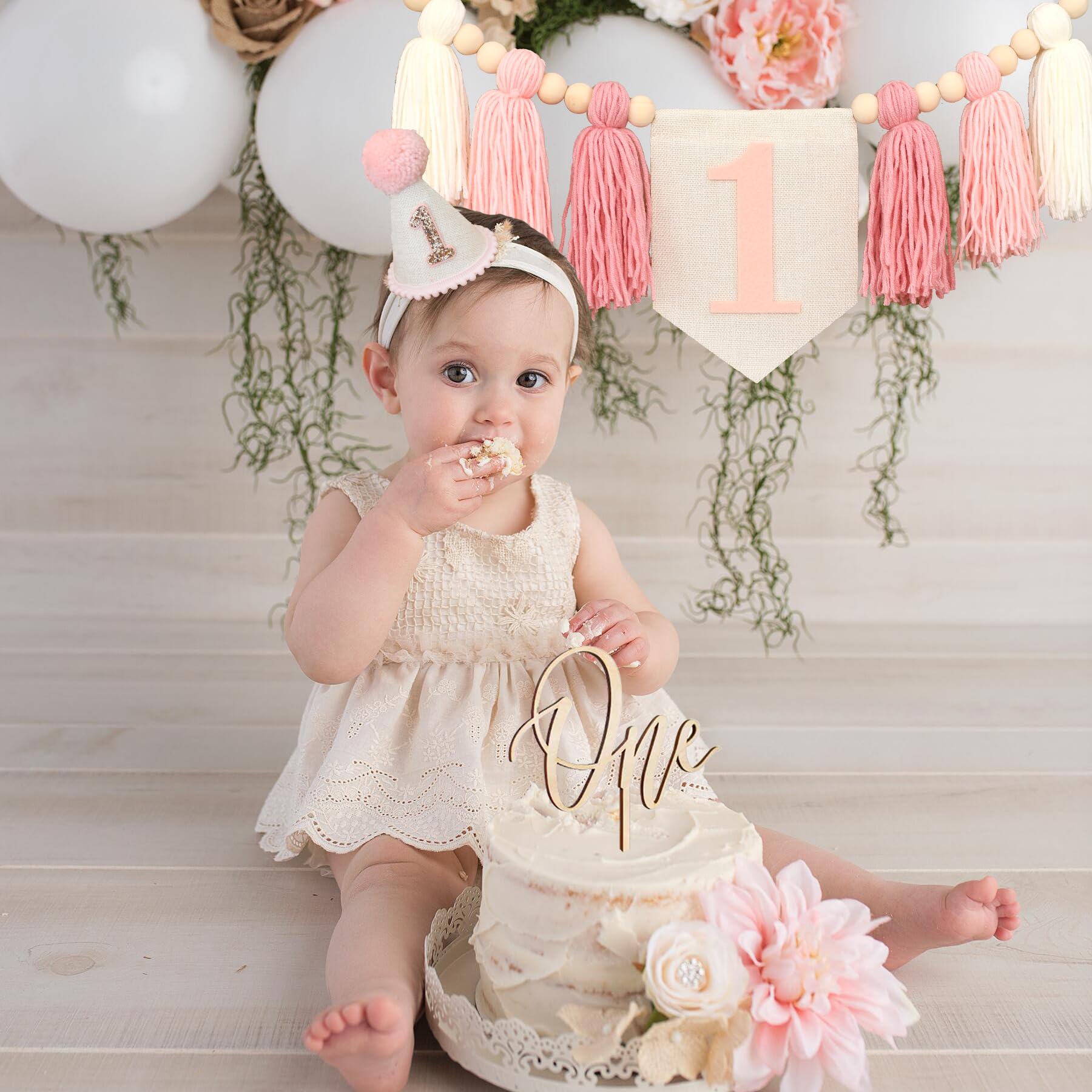 Handmade Boho 1st Birthday High Chair Banner Boho 1st Birthday Hat Decorations Party For Girl Baby Shower Pink Wall Hangings Decorative For Kids Bedroom