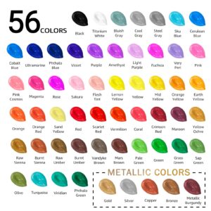 ABEIER Acrylic Paint Set, 56 Colors (2oz/60ml), Matte Finish, Waterproof, Rich Pigments, Non-Toxic Paints for Painting on Canvas Crafts Wood Ceramic, Fabric Ideal for Beginners and Students