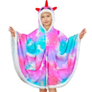 Fiodrimy Kids Wearable Blanket Hoodie Angel Wrap Hoodie Blanket Girls Uniorn Poncho Wrap Throw Cape Shawl 3-10 Years Gifts