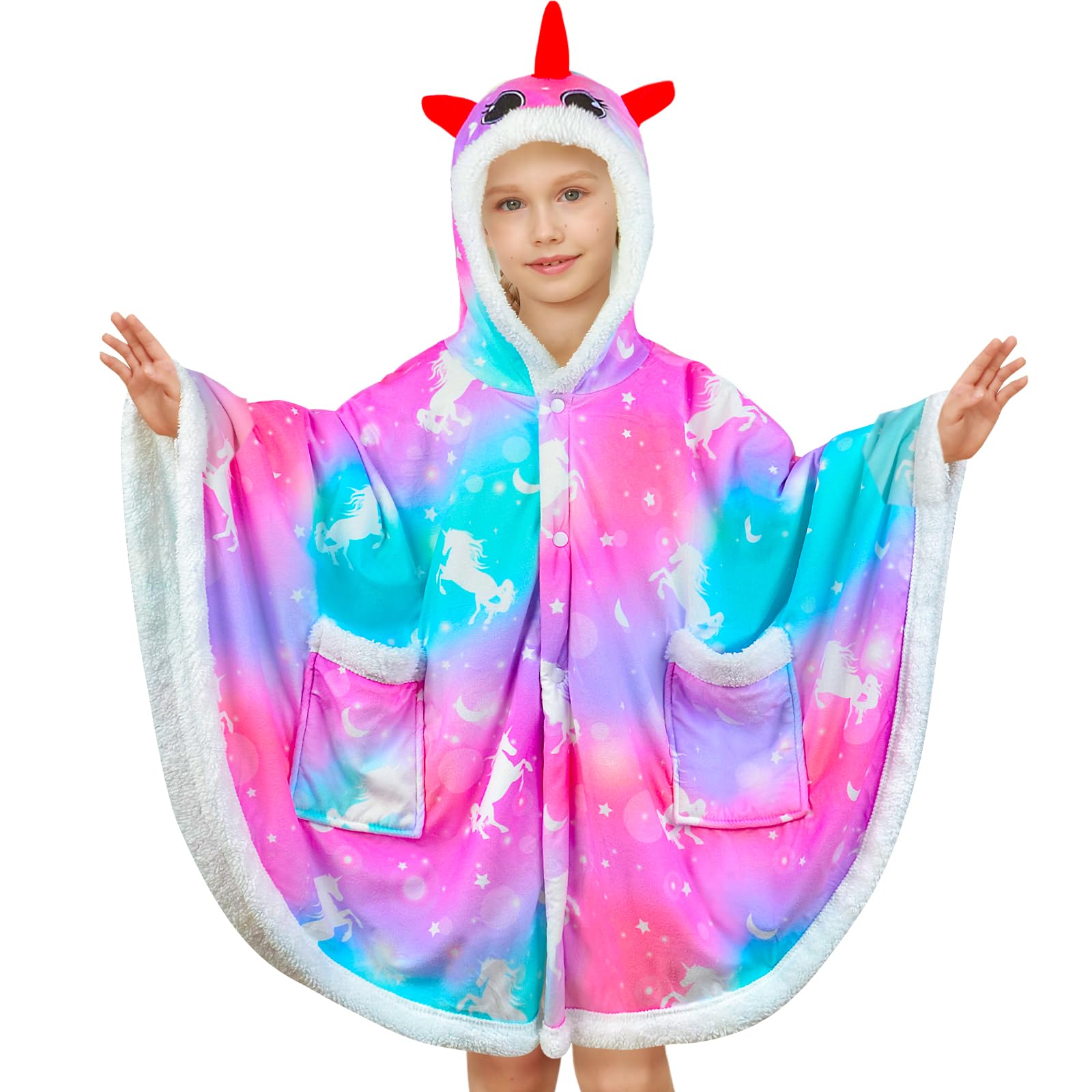 Fiodrimy Kids Wearable Blanket Hoodie Angel Wrap Hoodie Blanket Girls Uniorn Poncho Wrap Throw Cape Shawl 3-10 Years Gifts