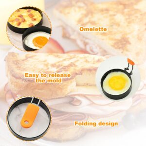 Qivine Egg Rings for Frying Eggs, Round Egg Rings for Egg Mcmuffins with Silicone Handle, 3Pcs Egg Rings for Griddle Egg Circles for Frying Eggs, Nonstick Fried Egg Cooker Ring with Oil Brush