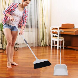 KALLORY Broom and Dustpan Set Dust Pan and Broom Combo for Floor Cleaning Upright Long Handle Broom and Dustpan Set for Sweeping Indoor Outdoor Kitchen Office Lobby Floor White