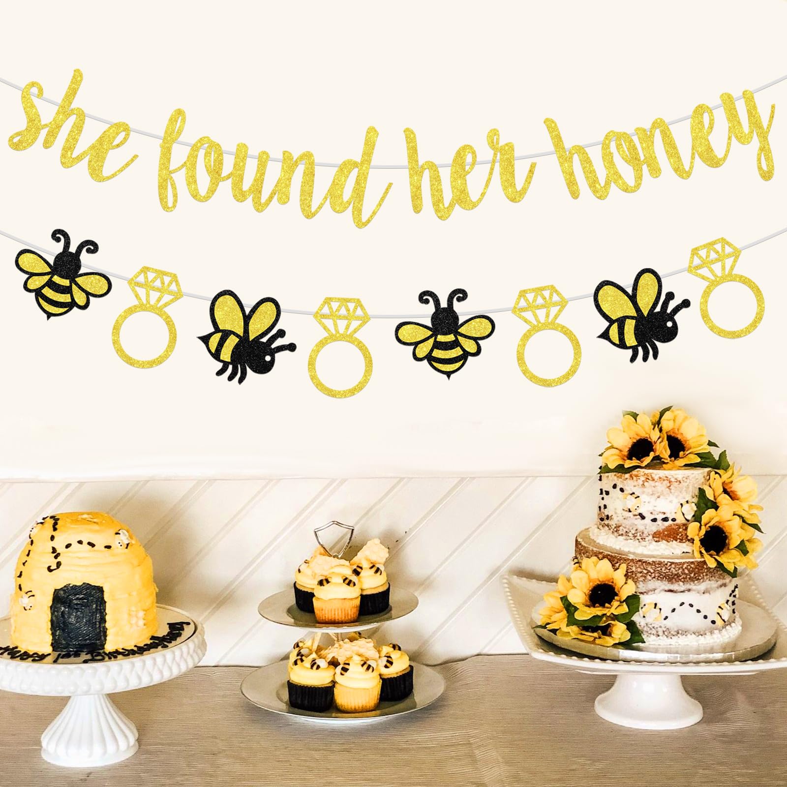 Sursurprise Bee Bridal Shower Decorations, She Found Her Honey Banner Bumble Bee Diamond Ring Garland for Bride to Bee Bridal Shower Engagement Wedding Bachelorette Party Supplies