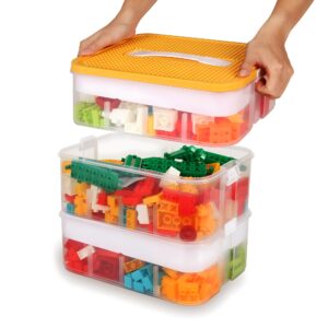 kids toy organizer for lego stackable storage compartments bins with base plates lids 3 tiers clear building bricks board game puzzle boxes plastic craft sorting separator travel chest case