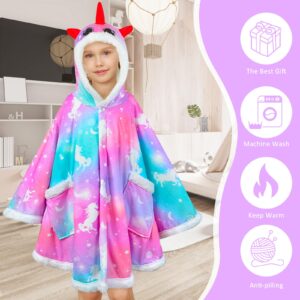 Fiodrimy Kids Wearable Blanket Hoodie Angel Wrap Hoodie Blanket Girls Uniorn Poncho Wrap Throw Cape Shawl 3-10 Years Gifts