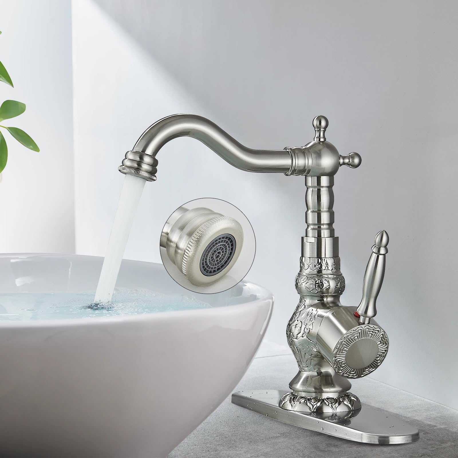 Senlesen Brushed Nickel Swivel Spout Bathroom Faucet Vanity Sink Mixer Tap and Pop Up Drain with Overflow