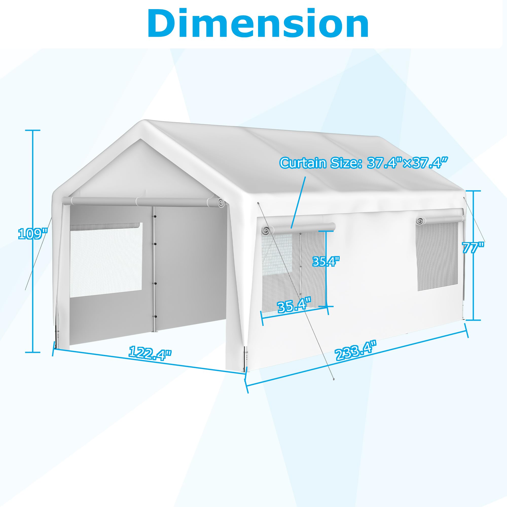 10x20 FT Outdoor Carport Portable Garage Heavy Duty Canopy Storage Shelter Shed All-Season Tarp with Removable Sidewalls & Doors for Car, Truck, Boat, Party, Camping (White)