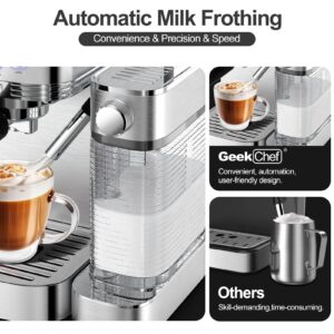 Geek Chef Espresso and Cappuccino Machine with Automatic Milk Frother, Stainless Steel Espresso Coffee Machine with Removable Water Tank, Prefect Gift for Dad Mom