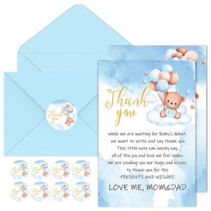 bybous 50 pack baby shower thank you cards with envelopes stickers - cute bear baby shower cards - baby girl/baby boy shower thank you notes birthday supplies, 4 x 6 inch (blue)