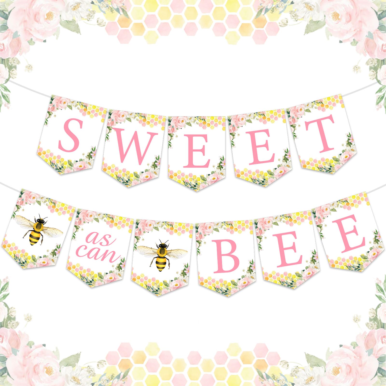 Sweet As Can Bee Banner Pink Bee Baby Shower Decorations for Girl Pre-Strung Honey Bee Banner for Bumble Bee Baby Shower Bridal Shower Sweet As Can Bee Birthday Party Decorations