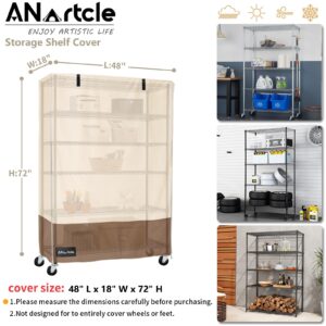 ANartcle Shelf Covers for Wire Shelving,600D Heavy Duty Waterproof Dustproof Storage Shelving Unit Cover,Fits 5-Tier Adjustable Heavy Duty Storage Shelving Unit 48''L x 18''W x 72''H,Beige&brown.