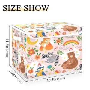 Lidded Home Storage Bins Cute Bunny in The Garden Pattern Double Handle Foldable Storage Basket Flip-Top Storage Box for Toys Clothes Documents