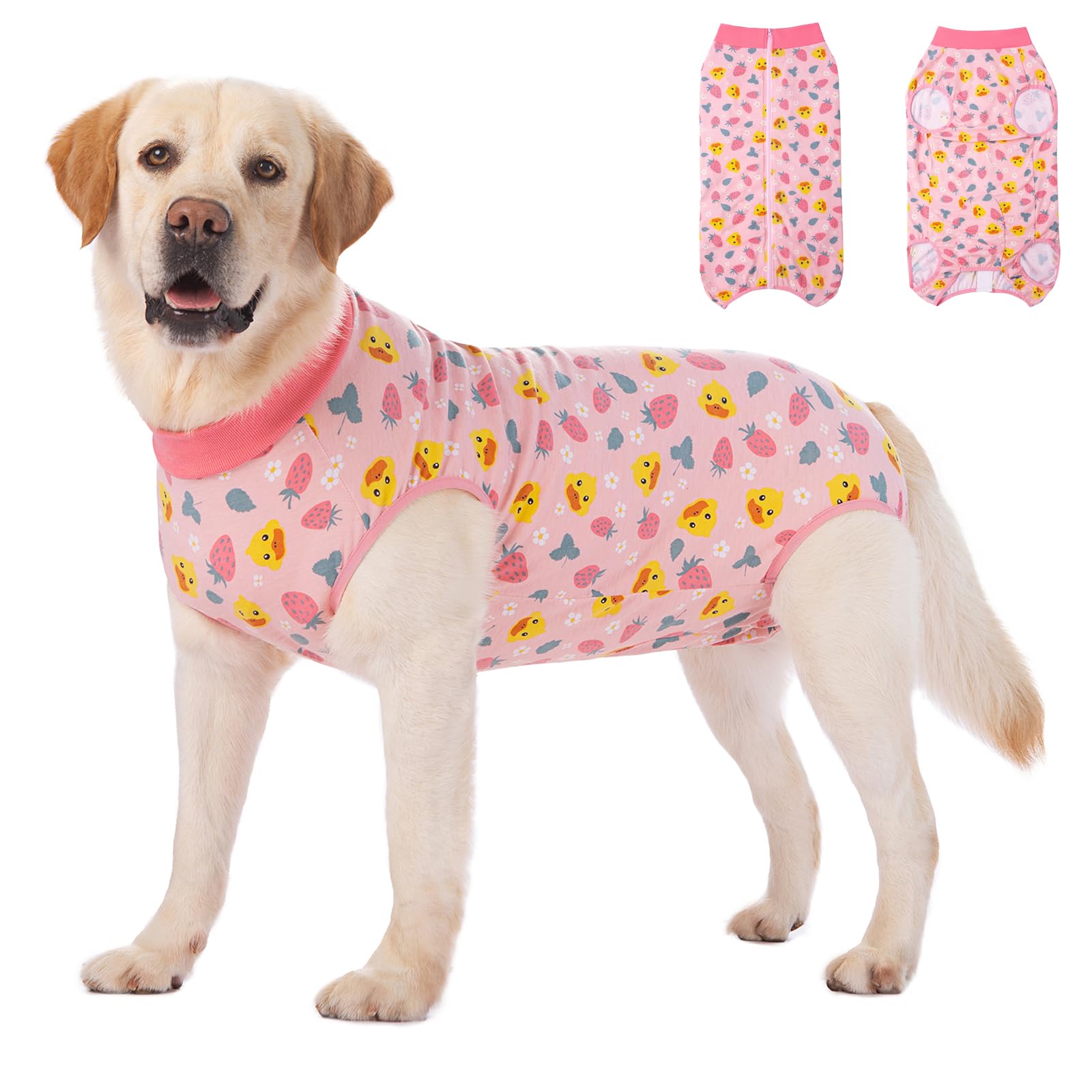 Recovery Suit for Dogs After Surgery, Large Medium Dog Recovery Onesie Surgical Suit for Prevent Licking Cone Alternative, Soft Cotton Covers Wound Body Suit for Male Female Dogs(4XL,Duck Pink)