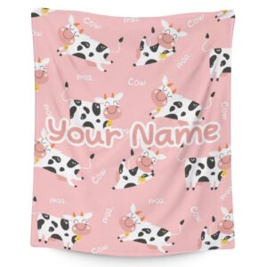 eccustomized personalized cow print blanket for boys - 30x40 inches lap size - warm fuzzy plush blanket gift - pink cute blankets for bed