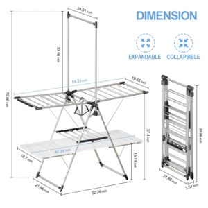 APEXCHASER Clothes Drying Rack, Foldable 2-Level Drying Racks with High Hanger, Metal Laundry Stand with Height-Adjustable Gullwings