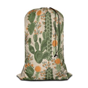 swono succulent cactus extra large laundry bag with drawstring closure 28"x40", retro mexican orange flowers exotic tropical plants for college, dorm and apartment dwellers