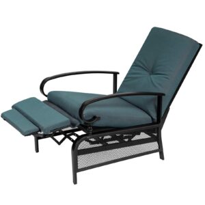 suncrown outdoor recliner chair patio adjustable relaxing chair outdoor metal furniture chair with thick cushion(peacock blue)