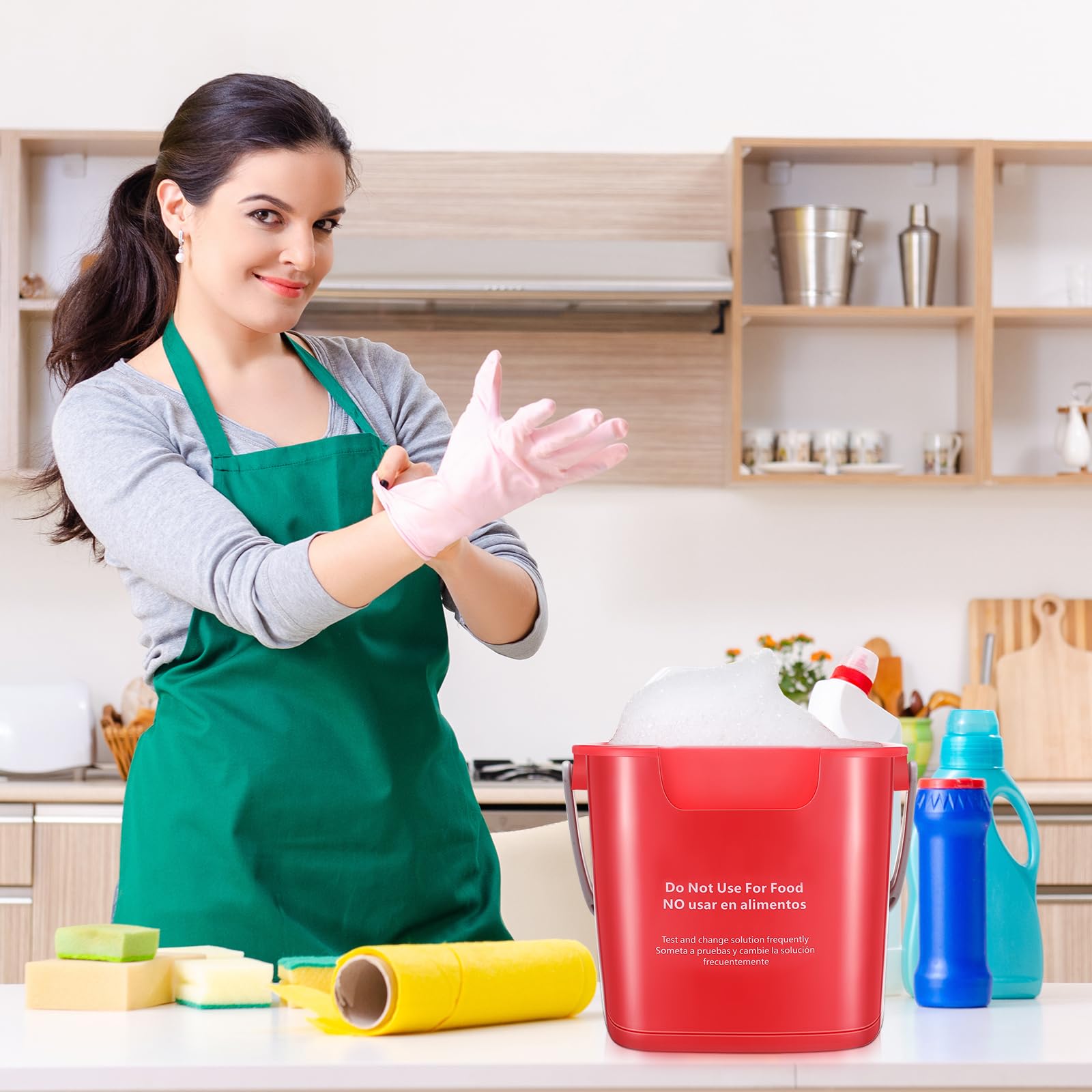 Yaomiao 4 Pcs Cleaning Bucket 3 Quart Small Sanitizing Square Bucket Detergent Pail with Measurements Spout and Handle for Home Commercial Use Restaurant Kitchen Office School (Red)