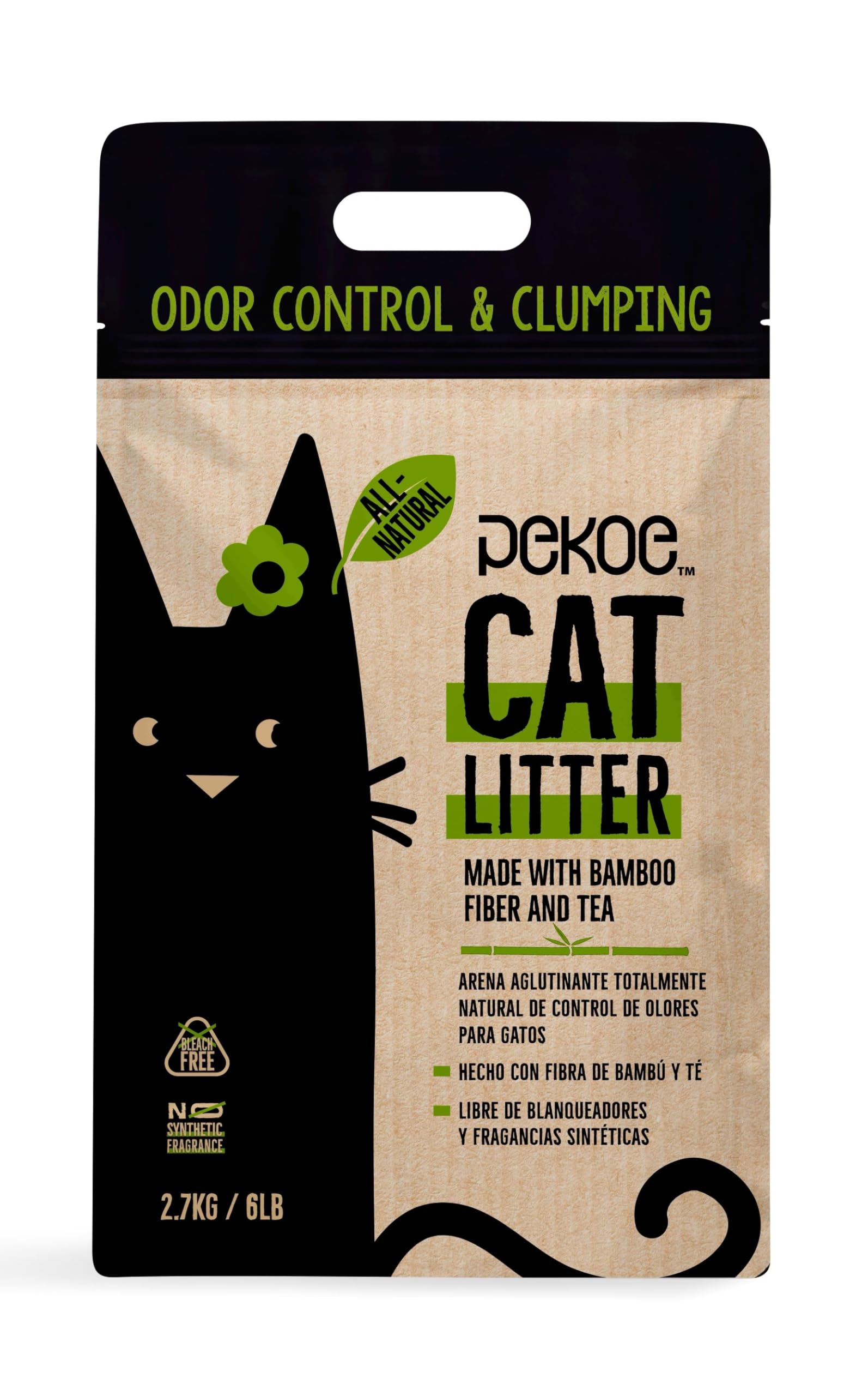 PeKoe All-Natural Odor Control & Clumping Cat Litter with Bamboo and Tea, 6-lb Bag (Pack of 1)