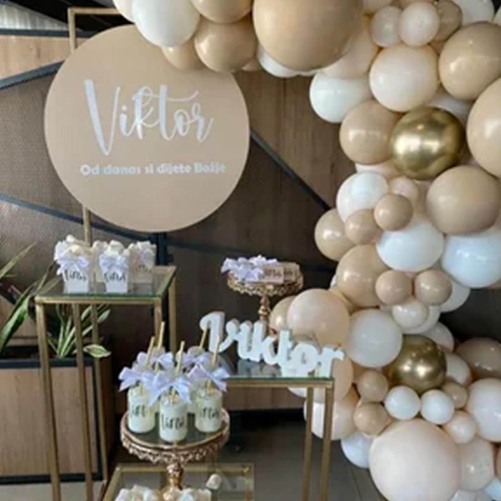 Boho Balloon Arch Beige Balloon Garland Kit, 113 Packs Neutral White Sand Balloon Nude Cream Peach Balloon and Metallic Champagne Balloons for Baby Bridal Shower Girl Birthday Wedding Decorations