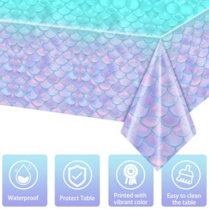 pewatul Mermaid Tablecloth -Mermaid Birthday Decorations Disposable Rectangle Table Cloths for Party Girls Baby Shower Themed Birthday Party Favors,54 x 108 Inch 3pc