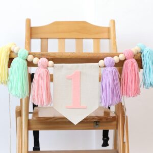 Handmade Boho 1st Birthday High Chair Banner Party Decoration for Girl Baby Shower Wall Hangings Decorative for Kids Bedroom Purple