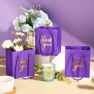 Honoson 60 Pcs Mini Gift Bag with Handle 4 x 2.75 x 4.5'' Small Thank You Paper Bag Foil Gift Bag Wedding Wrap Bag Birthday Party Favor Bag(Purple)