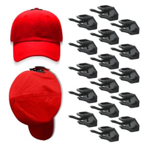 kovspo adhesive hat hooks for wall (16-pack), hat rack for baseball caps, strong hat organizer, minimalist hat display, hat hangers for wall (black)