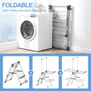 APEXCHASER Clothes Drying Rack, Foldable 2-Level Drying Racks with High Hanger, Metal Laundry Stand with Height-Adjustable Gullwings