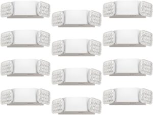 roceei 12 pack emergency lights commercial emergency led flood lights backup battery emergency exit lighting fixtures 2 led head wall mount white for hallways stairways (wire connect style)