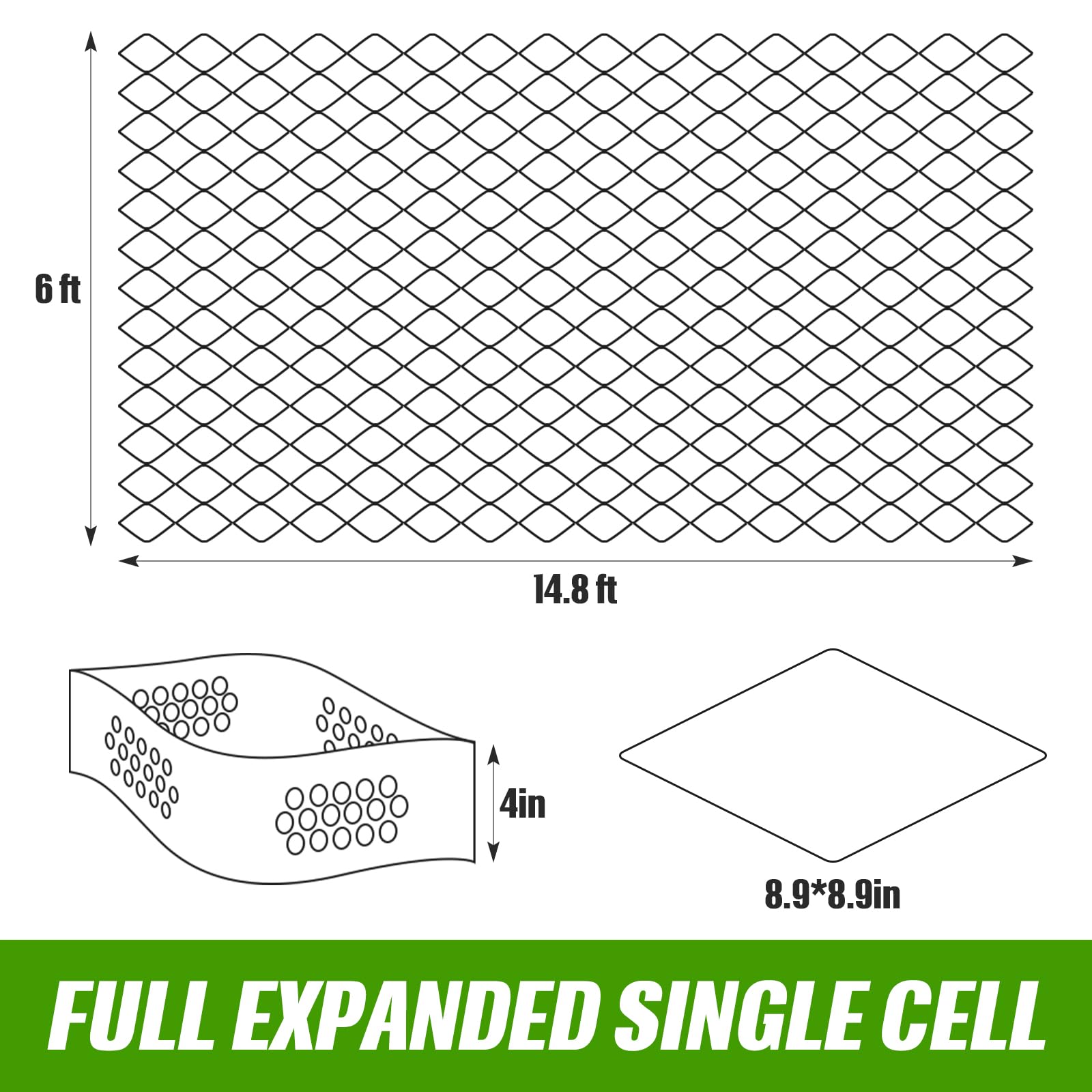 Sasylvia 15 x 6 ft Geocell Base Ground Gravel Grid 1885 Lbs Per Sq ft Load, Thick Collapsible Permeable Pavers Heavy Load Resistance Gravel Stabilization Grid for Garden Driveway Slope