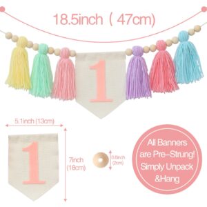 Handmade Boho 1st Birthday High Chair Banner Party Decoration for Girl Baby Shower Wall Hangings Decorative for Kids Bedroom Purple