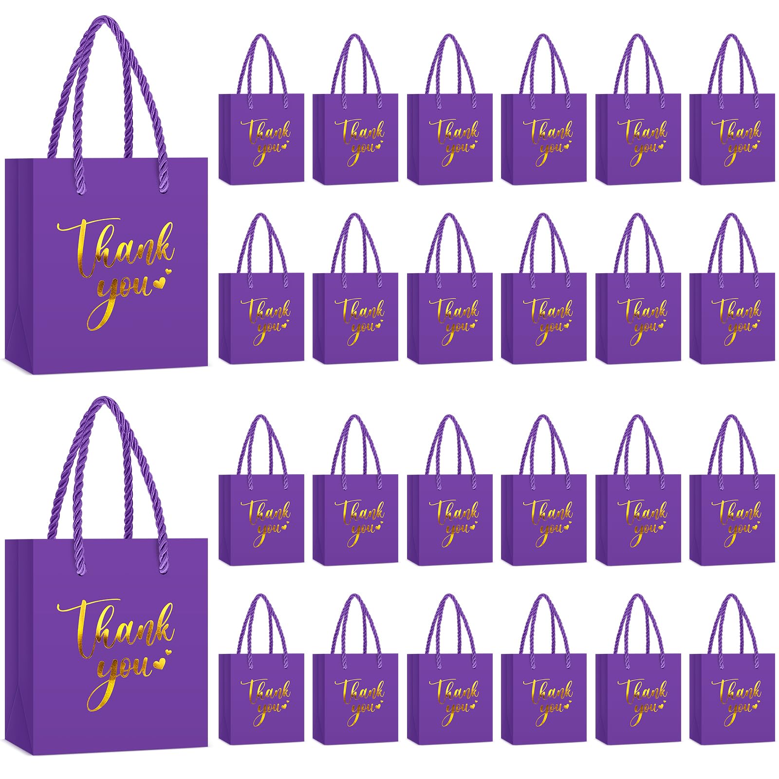 Honoson 60 Pcs Mini Gift Bag with Handle 4 x 2.75 x 4.5'' Small Thank You Paper Bag Foil Gift Bag Wedding Wrap Bag Birthday Party Favor Bag(Purple)