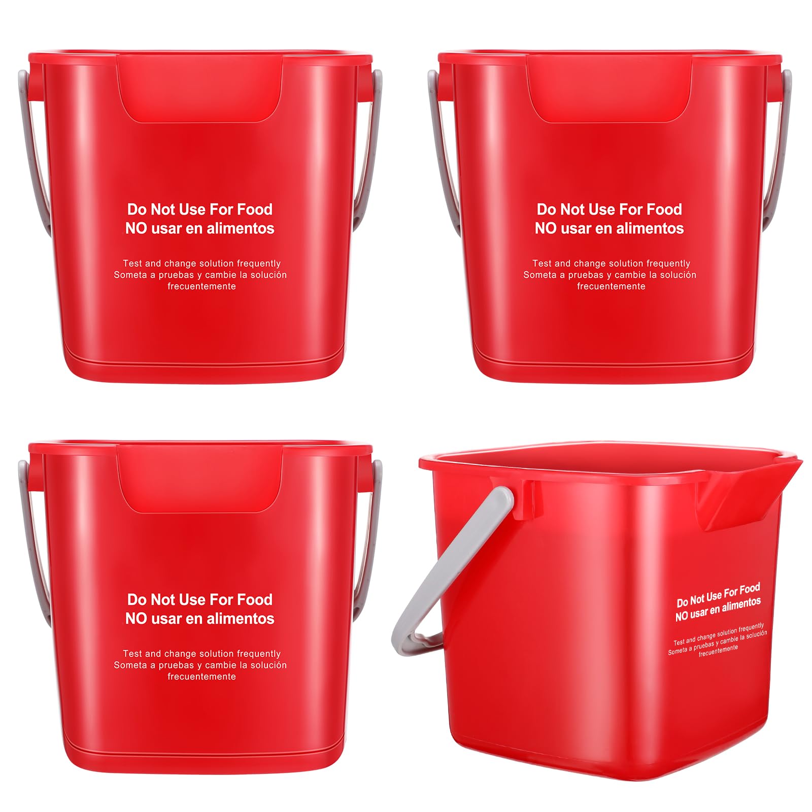 Yaomiao 4 Pcs Cleaning Bucket 3 Quart Small Sanitizing Square Bucket Detergent Pail with Measurements Spout and Handle for Home Commercial Use Restaurant Kitchen Office School (Red)