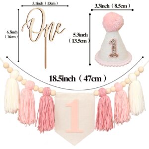 Handmade Boho 1st Birthday High Chair Banner Boho 1st Birthday Hat Decorations Party For Girl Baby Shower Pink Wall Hangings Decorative For Kids Bedroom