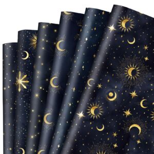 anydesign 12 sheet galaxy wrapping paper black night sky gift wrap bulk moon star decorative craft art paper for birthday wedding diy wrapping supplies, 19.7 x 27.6 inch