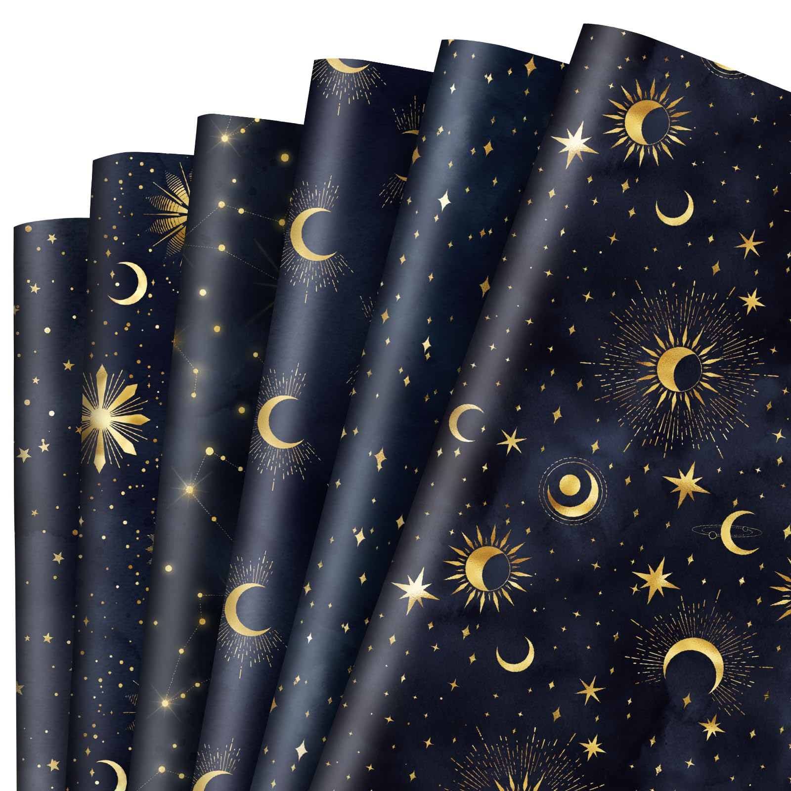 AnyDesign 12 Sheet Galaxy Wrapping Paper Black Night Sky Gift Wrap Bulk Moon Star Decorative Craft Art Paper for Birthday Wedding DIY Wrapping Supplies, 19.7 x 27.6 inch